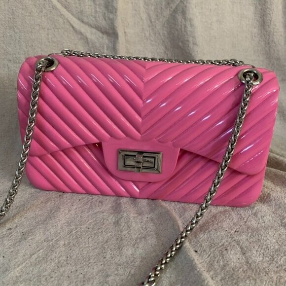 Forever 21 Purse Pink Barbie Core Crossbody Bag Small Mini Plastic with Chain - Picture 2 of 9